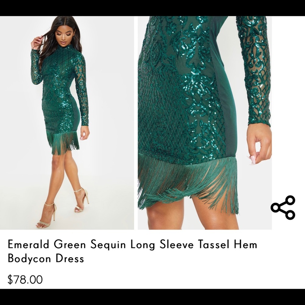 Pretty Little Thing emerald green swing dress.